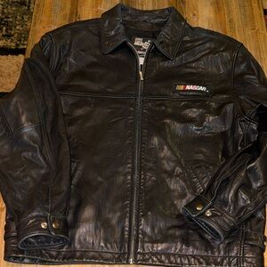 Nascar Black Leather Bomber Jacket